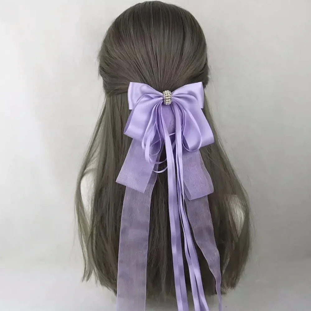 Long Oversized Satin Bow French Barrette Hair Clip